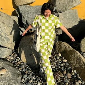 Emma Mulholland on Holiday Multicolor Shirt and Pant Linen Set #015